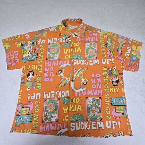 Vintage Hawaii Nei 70s Funky Aloha Shirt Hawaiian Pidgin Language Rare Collect - Picture 1 of 7